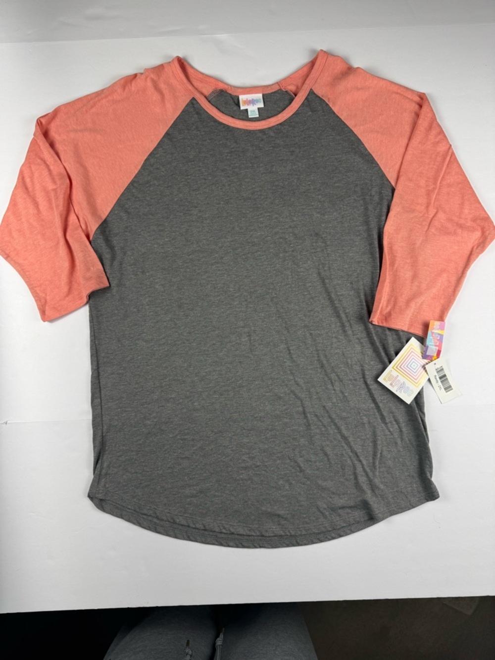 LuLaRoe Coral Sleeve Gray Raglan Women's Tee